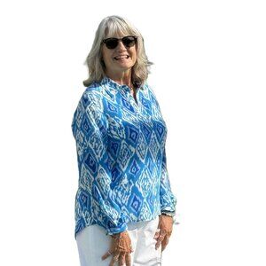 Dora Landa pure silk tunic, blue/white, Size 12-14 - AS NEW